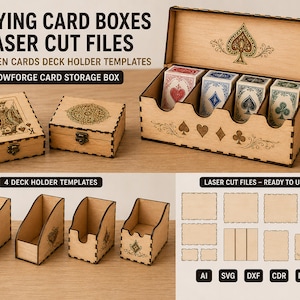 Playing Card Box Laser Cut Files, 4 Deck Holder Templates, Svg Dxf Ai Cdr Pdf, Scatola Carte in Legno, Glowforge File
