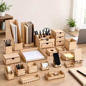 20 Bureau Organizer SVG Bundel, Lasergesneden Kantoor Opslag, Pennenhouder Telefoonhouder Ladebox DXF, Glowforge xTool Download