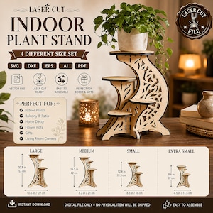 Lasergesneden Indoor Plantenstandaard SVG Bundel, 4 Maten, Woondecoratie Bestand (Digitale Download)