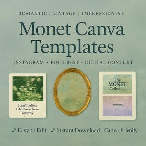 Monet Inspired Canva Templates, Impressionist Art Brand Boards, Social Media Kit (Digital Download)