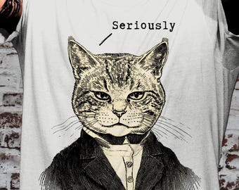 Cat T-shirt Seriously | Vintage Cat Portrait Tee | Introvert Humour Clothing | Graphic Shirt Dandy Kitten