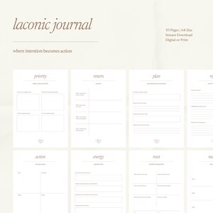 Laconic Style Journal | Mind Dump | Planner Sheets Bundle | Minimalist Organized Lifestyle | Calming Prompts | Mindfulness Notetaking Diary
