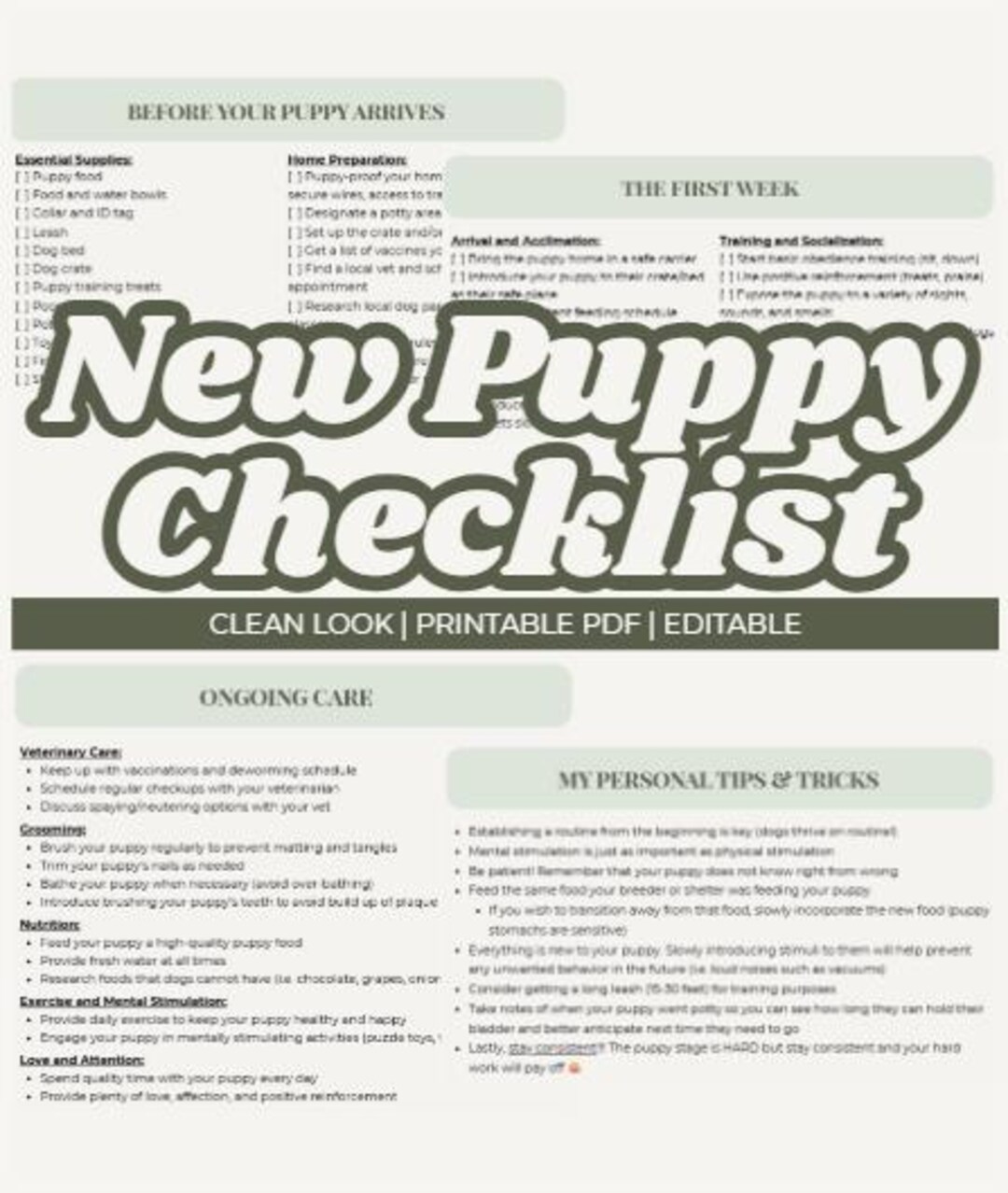 New Puppy Checklist | Printable PDF | Editable | Canva Template ...