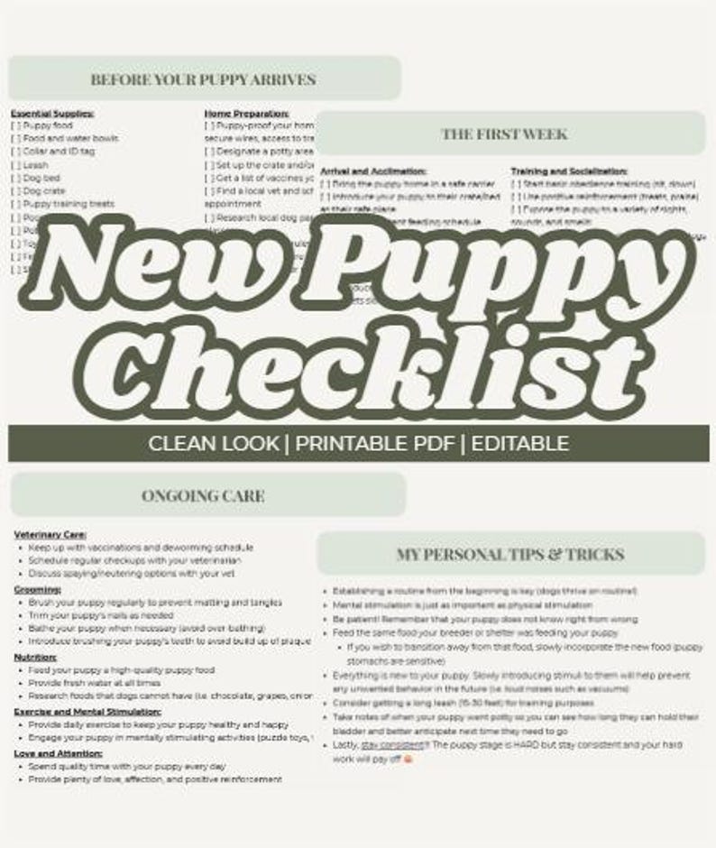 New Puppy Checklist | Printable PDF | Editable | Canva Template ...