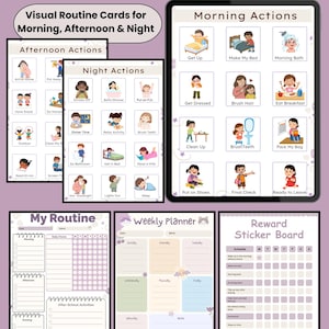 Può includere: Kit di routine giornaliera visiva con schede per mattina, pomeriggio e sera. Include un grafico delle azioni mattutine, un pianificatore settimanale e una lavagna adesiva di ricompensa.