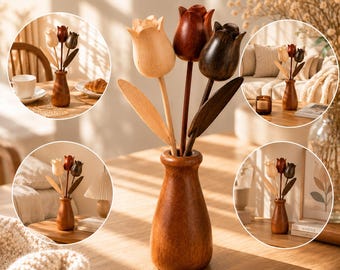 Handgefertigte Holztulpen mit Vase, verstellbare Stiele, Aromatherapie-Diffusor, minimalistisches Wohndekor