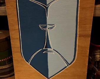 Original Artwork- “Blue Mask”- Acrylic on Wood- 12x16- Tiki Bar Pop Art