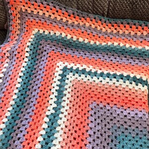 Crochet Throw Blanket- Multi Color Gradient