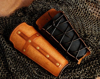 Brazaletes de cuero para LARP y recreación histórica, pieza de armadura de cuero, protectores de brazo.