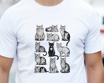 Vintage 90-tals katt-T-shirt – Retro katt-T-shirt, rolig kattälskare-T-shirt, söt vintage-T-shirt med grafisk design