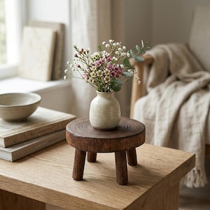 Mini houten kruk plantenstandaard, rustieke houten verhoging, sokkel boerderijdecor, boho-huis