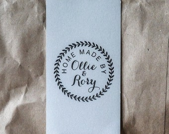 Personalized Homemade Wreath Rubber Stamp for Custom Labels, Gifts, Jars & Tags