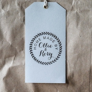 Personalized Homemade Wreath Rubber Stamp for Custom Labels, Gifts, Jars & Tags