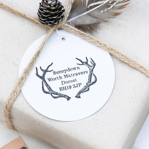 Timbro personalizzato con indirizzo in corna di cervo: regalo di Natale personalizzato ed ecologico per la famiglia e la casa