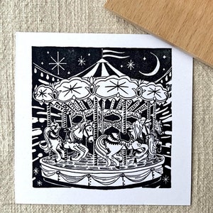 Carimbo de borracha com cena de carrossel para cartões de felicitações de Natal, cartões DIY e designs de papel de embrulho