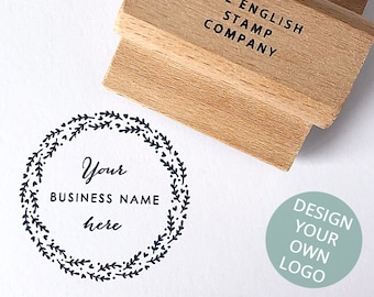 Sprig Business Wreath Logo Stamp | Personalised Business Logo Stamp  | Custom Company Logo Stamp | Eco-Friendly Business Branding Stamp