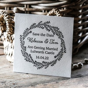 Personalisierter Weiden Botanischer Hochzeit Save the Date Stempel für DIY Einladungen