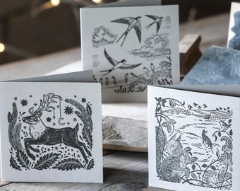 Seasonal Greetings Card Stamp Set | Swallow Rubber Stamp | Christmas Deer Stamp | Christmas Card Stamp | Woodland Stamp | Squirrel Stamp