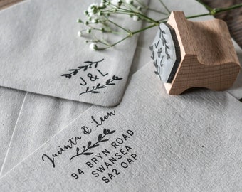 Personalized Botanical Address Stamp: Custom Eco-Friendly Rubber Stamper for Home, Wedding & DIY Crafts