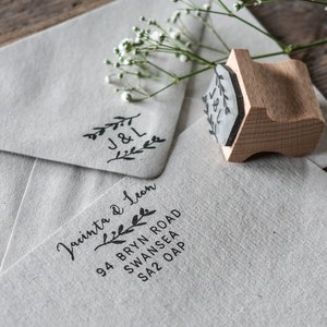 Gepersonaliseerde botanische adresstempel: aangepaste milieuvriendelijke rubberen stempel voor thuis, bruiloft en doe-het-zelvers