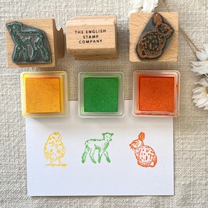 Easter Rubber Stamp Set: Springtime Trio with Ink Pads - Lamb, Chick, Bunny for Kids Crafts & Card Making