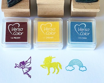 Wonderland Rubber Stamp Set | Unicorn Stamp | Rainbow Stamp | Fairy Stamp | Kids Stamp Set | Children's Rubber Stamps