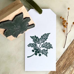 Holly Rubber Stamp – December Birth Flower | Botanical Floral Stamp for Journals, Crafts & Cards | Christmas Stamp