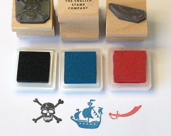 Pirate Rubber Stamp Set | Kids Childrens Rubber Stamp Set | Pirate Ship Stamp | Sword Stamp | Skull & Cross Bones Stamp | Pirate Stamp