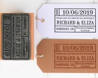 Personalized Festival-Style Wedding Save the Date Ticket Rubber Stamp for DIY Invitations