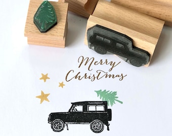 Landy Christmas Stamp Set | Merry Christmas Stamp | Land Rover Stamp | Christmas Card Set | Homemade Christmas Wrapping Stamps