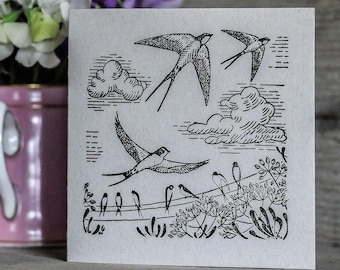 Swallow Scene Rubber Stamp for Greeting Cards, Wildlife Art, Eco-Friendly Crafting by English Company