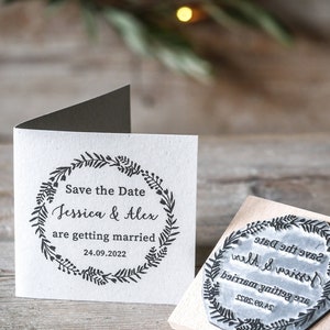 Personalized Folk-Inspired Wedding Save the Date Eco-Friendly Rubber Stamp for DIY Invitations