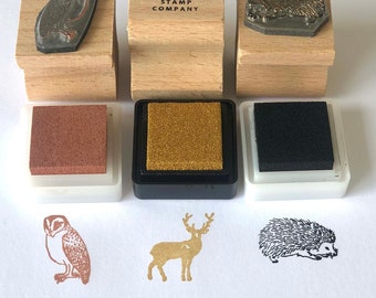 Woodland Creatures Rubber Stamp Set with ink pads | Stag Stamp | Homemade Christmas Card Stamps | Hedgehog Stamp | Owl Stamp