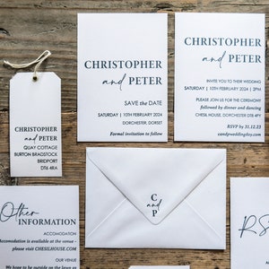 Tampon en caoutchouc pour faire-part de mariage moderne | Kit de bricolage de papeterie réservez une date, donnez votre avis, RSVP et carte de remerciement