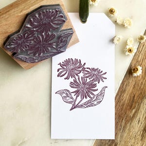 Aster Rubber Stamp: September Birth Flower, Botanical Print - Hand-Finished