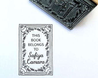 Hand Drawn Border Ex Libris Rubber Stamp | Custom This Book Belongs To Stamp | Bookplate Stamp | From The Library Of Stamp