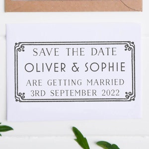 Art Deco Wedding Save The Date Tag Rubber Stamp | Personalised Wedding Save the Date Stamp | Custom Wedding Stamp | Elegant Wedding Stamps