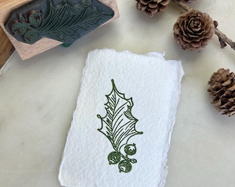 Foraged Holly Leaf Rubber Stamp – Hand-Drawn Christmas Design for Cards, Tags and Wrapping