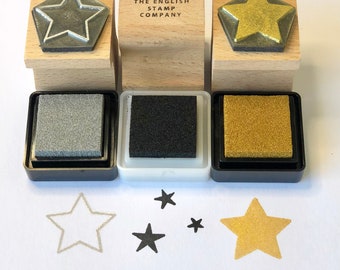 Set de tres sellos de goma ecológicos con estrellas y almohadillas de tinta para Navidad, cumpleaños y manualidades.