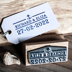 Personalized Nautical Wedding Favor Rubber Stamp - Coastal Seaside Theme Custom Design for DIY Stationery