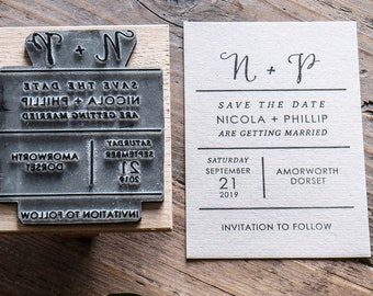 Elegant Minimalist Wedding Rubber Stamp for Invitations, Save the Dates & Personalized Stationery