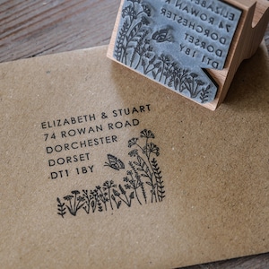 Garden Botanical Border Address Rubber Stamp Personalised Address Stamp Pretty Floral Custom Address Stamp Return Address Stamp image 1