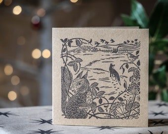 Hedgerow Wildlife Rubber Stamp for Cards & Crafts | Eco-Friendly Linocut Style by English Company