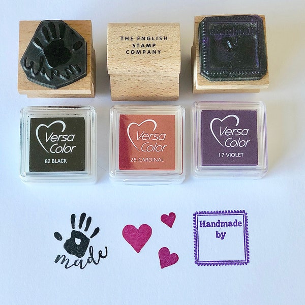 Makers Rubber Stamp Set | Handmade By Stamp | Card Making Stamp Set | Heart Stamps | Eco Friendly Stamps
