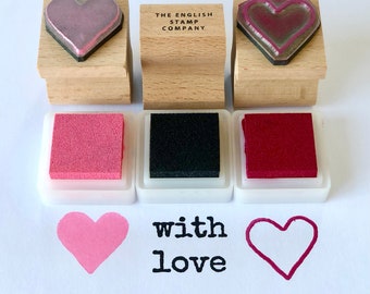 Hearts Trio Rubber Stamp Set with ink pads | Heart Rubber Stamp | With Love Rubber Stamp | Card Making Stamps | Eco Friendly Stamps