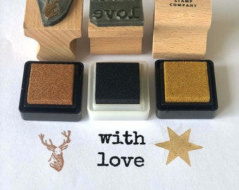 Rustic Christmas Rubber Stamp Set with ink pads | Stag Stamp | Star Stamp | With Love Stamp | Eco Friendly Stamps