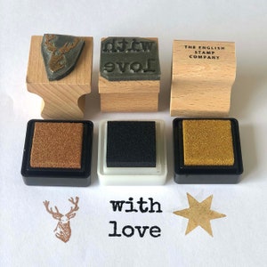 Rustic Christmas Rubber Stamp Set with ink pads | Stag Stamp | Star Stamp | With Love Stamp | Eco Friendly Stamps