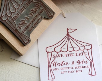 Tent Save The Date Stamp | Personalised Wedding Rubber Stamp | Custom Wedding Stamp | Eco Friendly Rubber Stamps