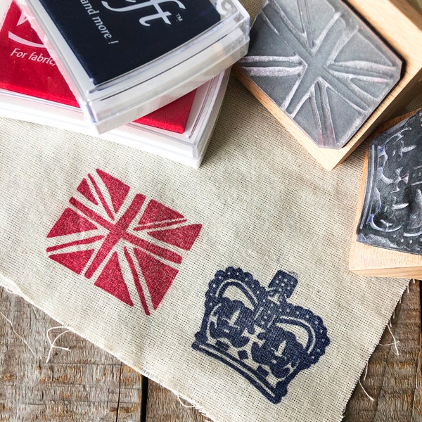 Koninklijke kroon en Union Jack rubberen stempelset | Koning Charles-stempel | Jubileum Rubberstempel