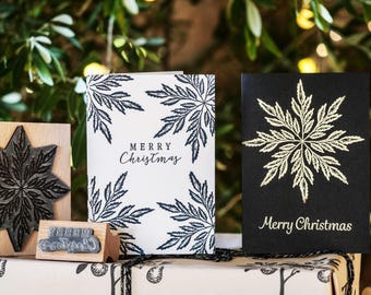 Leafy Snowflake Rubber Stamp for Christmas Card DIY, Greetings Crafts & Holiday Paper Projects
